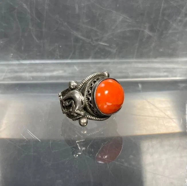 Antiguo sello de coral natural de dragón chino tibetano antiguo del siglo XX Foto 2 de 4