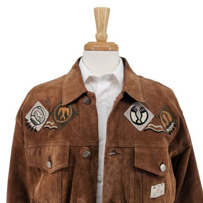 Chevignon Men's Vintage Hopi Navajo Motif Brown Leather Trucker