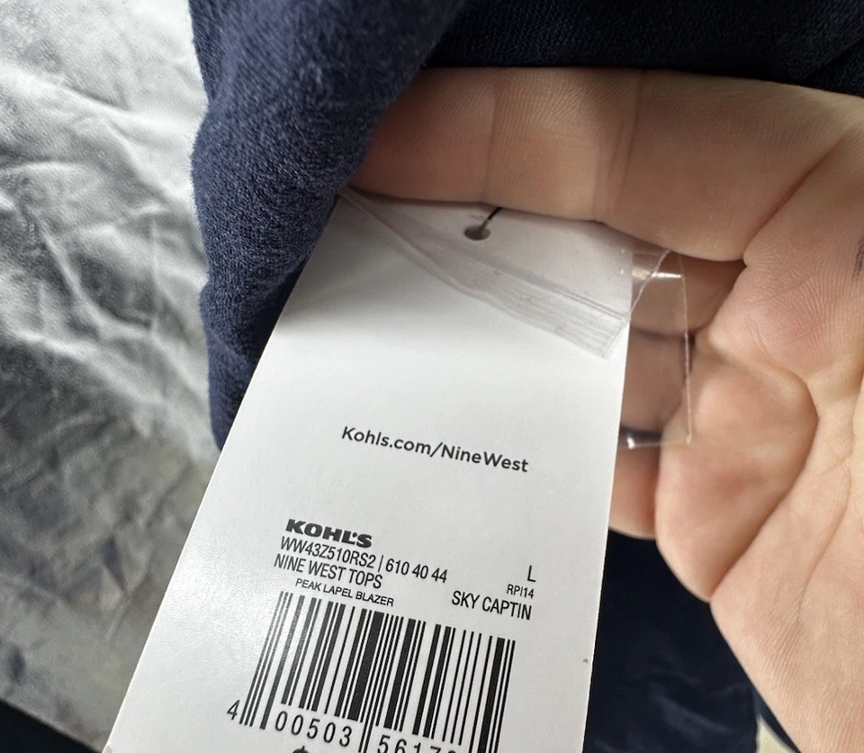 NUEVO Chaqueta Blazer Nine West Grande Mujer Solapa Pico Mezcla de Lino Azul Marino 42-1 Foto 4 de 4