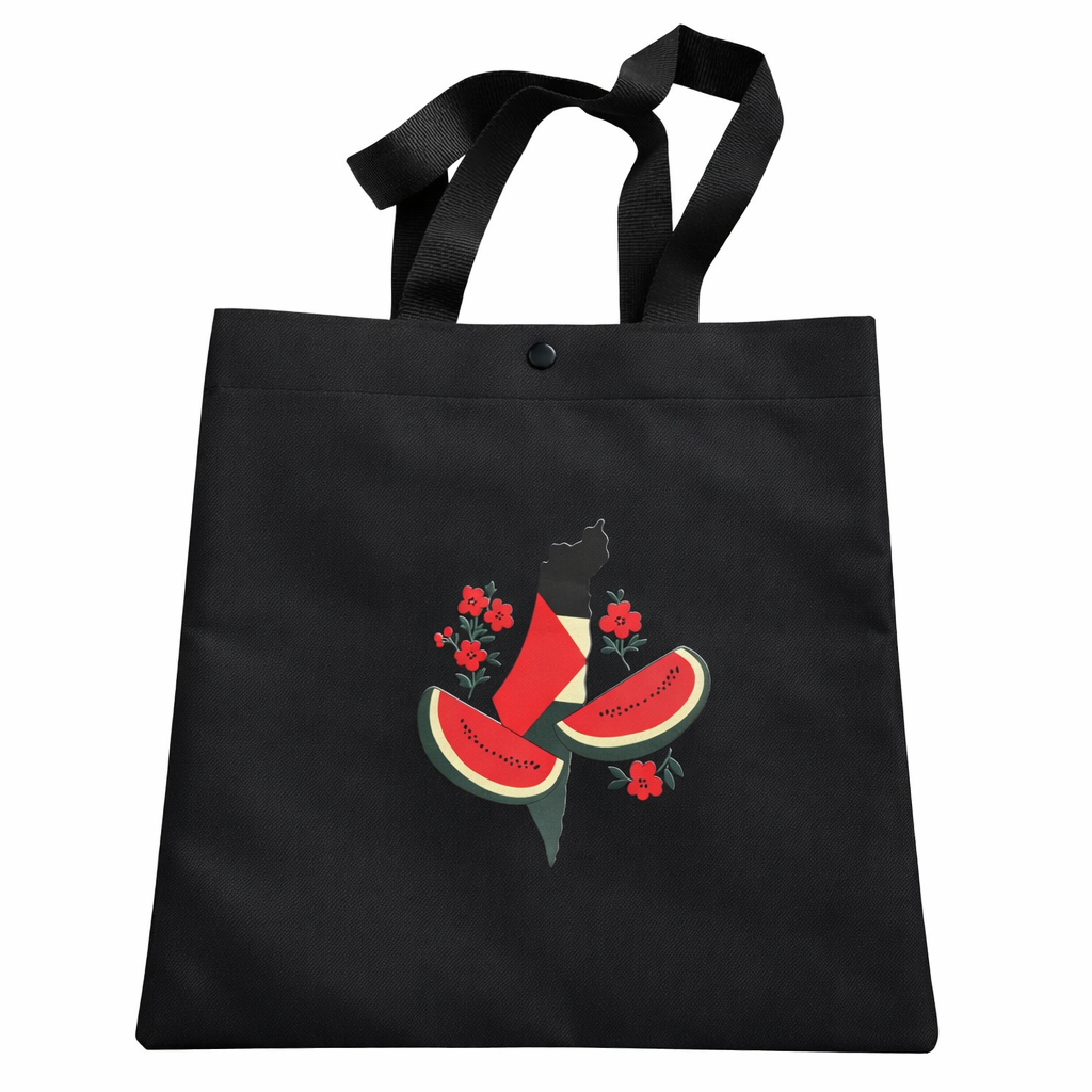 Palestinian Tote Bag Black Palestine Map Watermelon Design Canvas Shoulder Bag