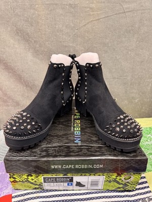 Cape Robbin Ankle Boots Womens Size 8 Black Spiky Studded Chelsea Lug Sole New w