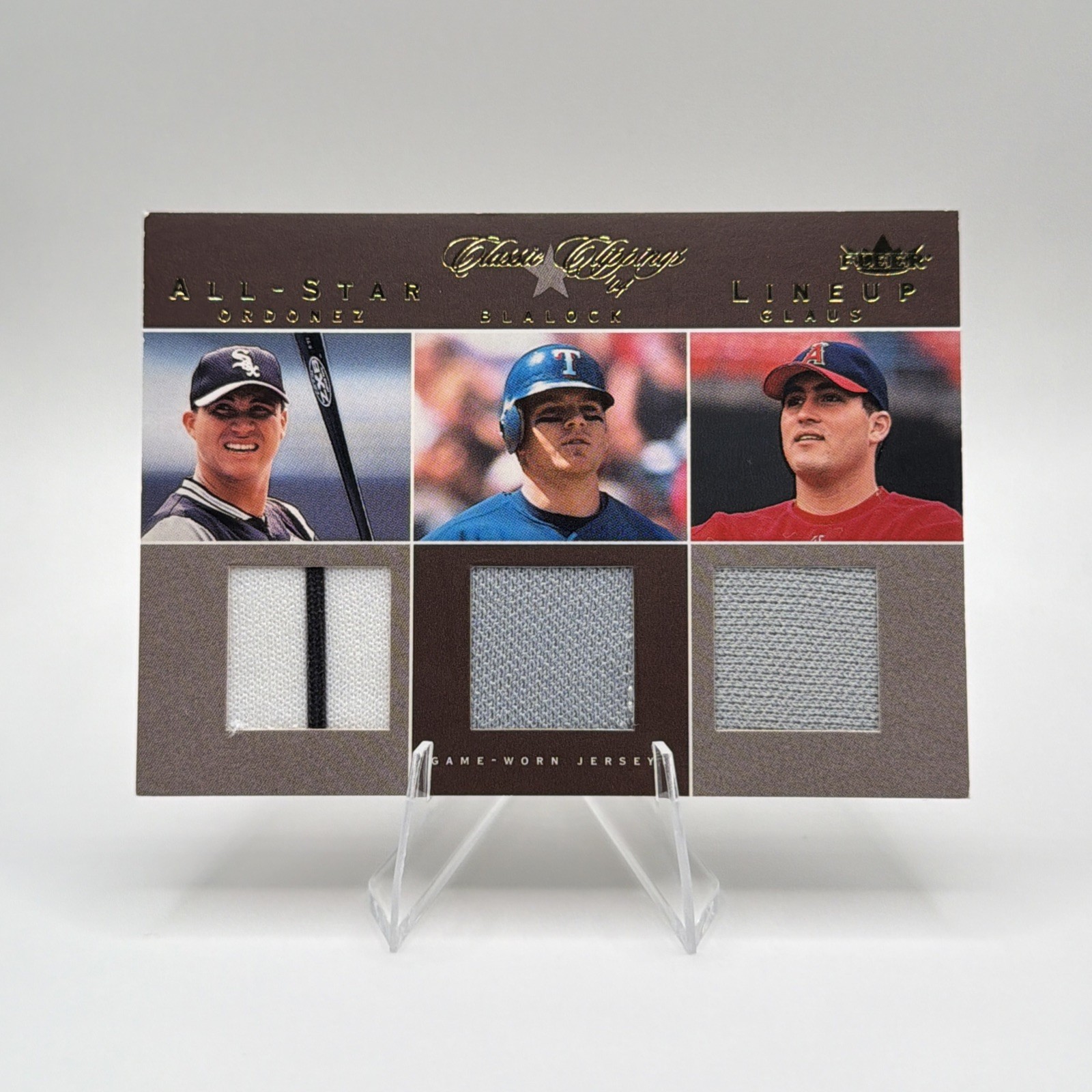 2004 Fleer Clippings - Ordonez, Glaus, Blalock #ASL-OB/G Triple Swatch /75 (MEM)