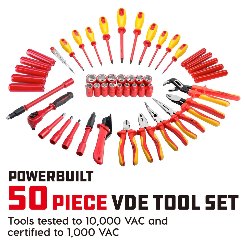 Powerbuilt 50 Pc.1000V Insulated Electricians VDE Tool Set with Case  - 240259 - Image 2 of 4