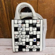 Kate Spade Wordplay Mini Manhattan Leather Tote - Black & White Crossword