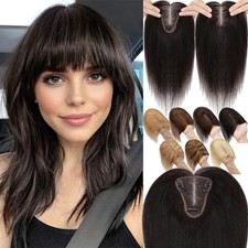 100 Real Remy Human Hair Extensions Clip In Top Topper Hairpiece Toupee w/Bangs