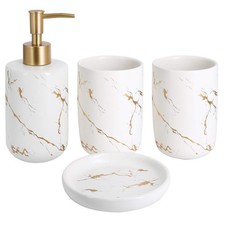 Cream Bathroom Set Complete, 4 Pcs Ceramic Bathroom Decorations Sets Includes...