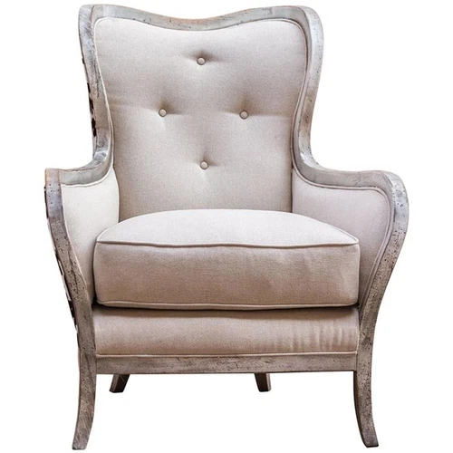 Uttermost Chalina Mahogany Wood and Fabric High Back Armchair in White - Picture 3 of 6
