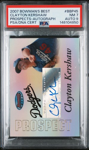 2007 Bowman’s Best Prospects Autograph BBP45 Clayton Kershaw PSA 7 Auto 9