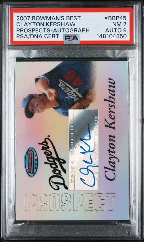 2007 Bowman’s Best Prospects Autograph BBP45 Clayton Kershaw PSA 7 Auto 9
