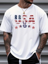 Men's American Flag Print T-Shirt Stripes Design With Bold USA Lettering