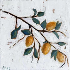 Lemon Painting Fruit Original Oil Painting Kitchen Wall Art Lemon Branch Art