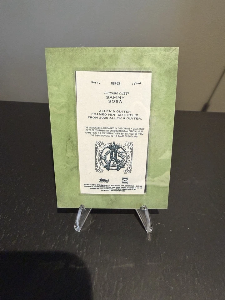 Sammy Sosa 2025 Allen & Ginter Mini Juego Enmarcado ¡Reliquia Usada! Cubs Foto 2 de 2
