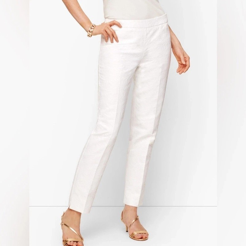 Talbots White Sz 4P 4 Petite Textured Side Zipper Lined Pants NEW WITH TAGS NWT