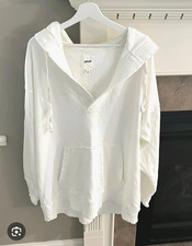 Aerie Hoodie Womens M White Terry 100 Cotton Pullover Hooded Pockets Relaxed