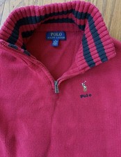 POLO RALPH LAUREN Cotton Sweater Boys 10-12 Pullover 1/4 Zip Mock Kangaroo Pocke