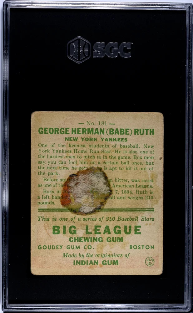 1933 Goudey Babe Ruth #181 SGC 1 view 2