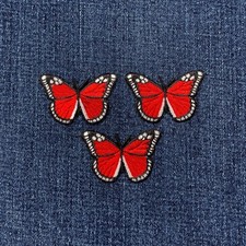 3-Pack Red Butterfly Applique Patch - Embroidered Insect Badge 2" Iron On 