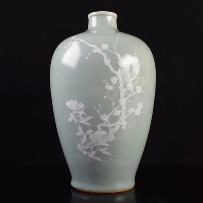 Chinese Celadon Plum Flower Vase With Floral Design - Image 1 of 4