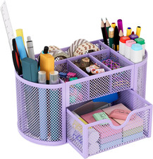 Mesh Pen Holder Desk Organizer with Drawer Stationery Supplies Organizer for Dor
