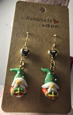 Christmas Gnome Holiday Festive Dangle earrings with gold bead. great for gifts