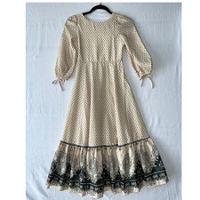 Joyfolie Mia Joy Heart Print Lace Up Back Madi Dress Cream Cottagecore Size 8