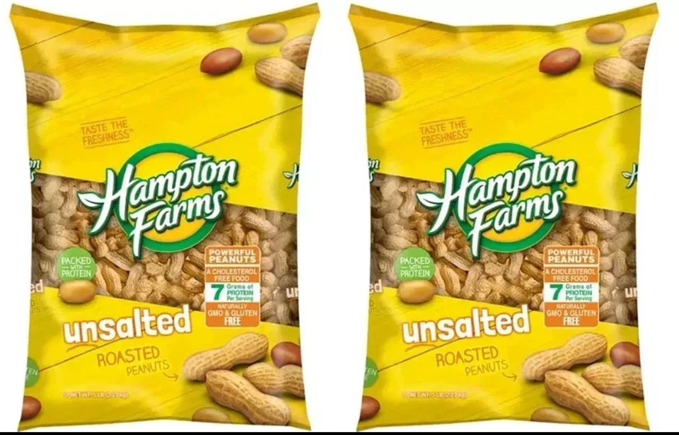 2 PACK Hampton Farms Unsalted In-Shell Peanuts 10 lbs. TOTAL - FREE SHIPPING