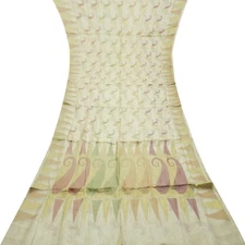 Namaste Vintage Cream Sarees 100% Pure Silk Woven Paisley Sari 5YD Craft Fabric