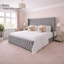 Image of Ottoman CHESTERFIELD Bed Frame Winged Plush Velvet Gas Lift Double &King Size