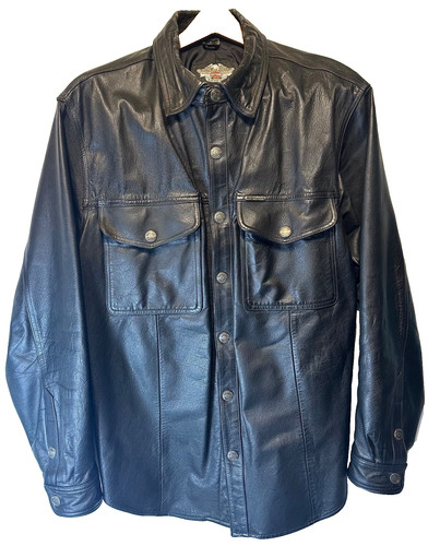 Men's Genuine Leather Harley Davidson Black Shirt Jacket SIZE LARGE READ