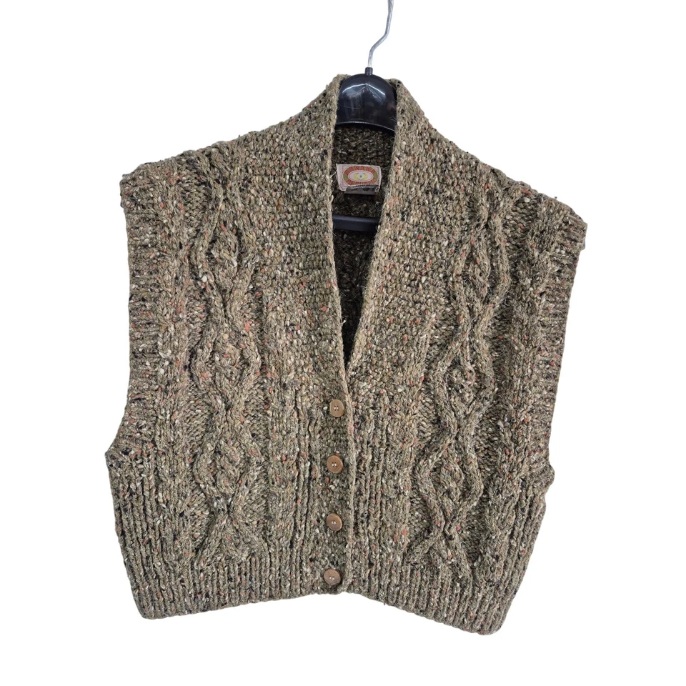 Vtg Banana Republic Chaleco de suéter de punto de cable con cuello chal de lana S Unisex Button  Foto 2 de 4