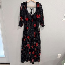 NEW $198 Free People L Morning Meadows Maxi Dress Red Pop Combo Floral Boho