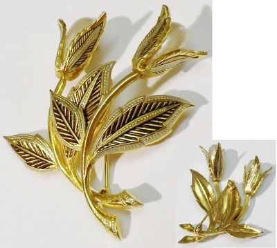 Broche Vintage Style Or De Tolède - Fleur, étoile, Cabochon Et Perle Grise - Occasion