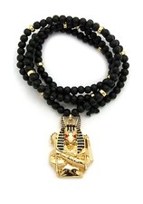 Egyptian God Anubis Head Pendant 6mm 30" Metal Joint Wooden Bead Necklace RC2316