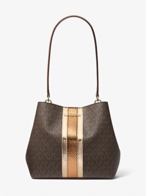 Michael Kors Pratt Brown Medium Signature Logo and Metallic