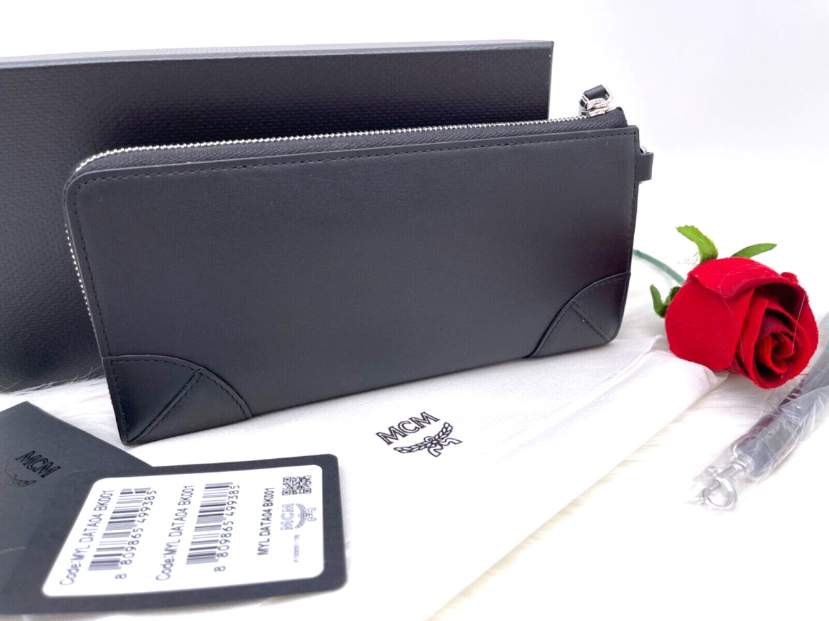 Auth NWT $490 MCM Aren Large LOGO Zip Around Leather Wallet 