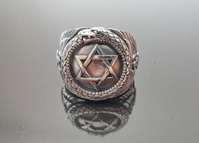 Ouroboros 925 Sterling silver Ring Star of David Snake eating its