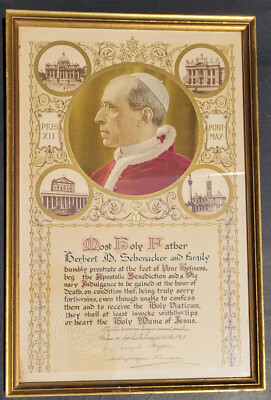 Vatican Pope Pius XII Blessing Offer Death Certificate Gold Hand Caligraphy 1948