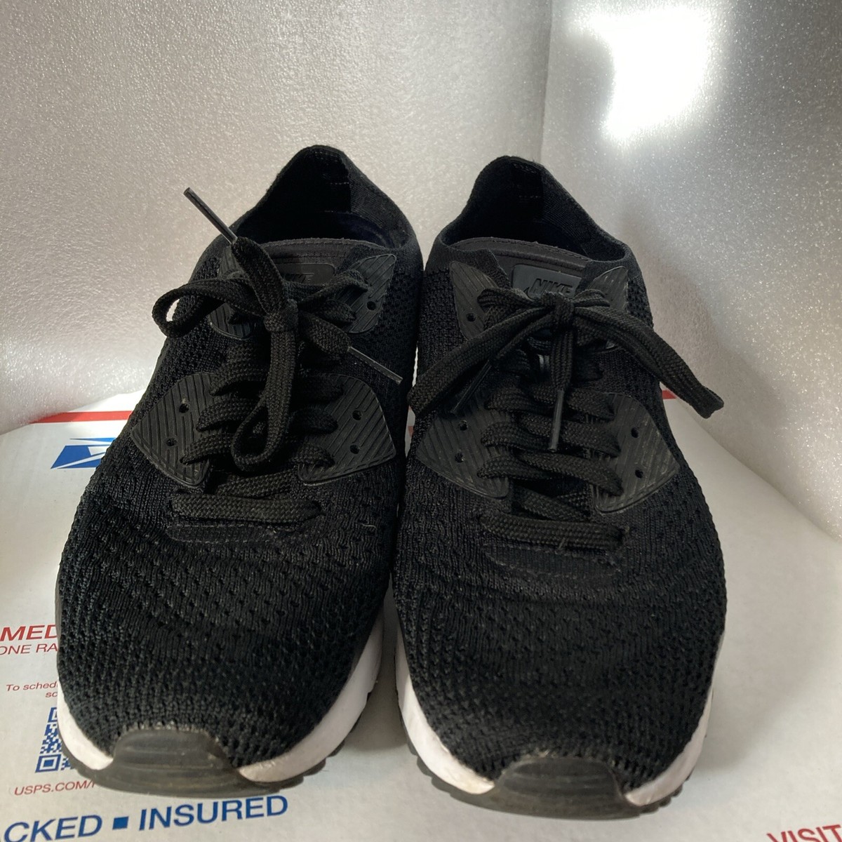 Nike Air Max 90 Ultra Flyknit Sneakers 875943-004 Black Mens Sz