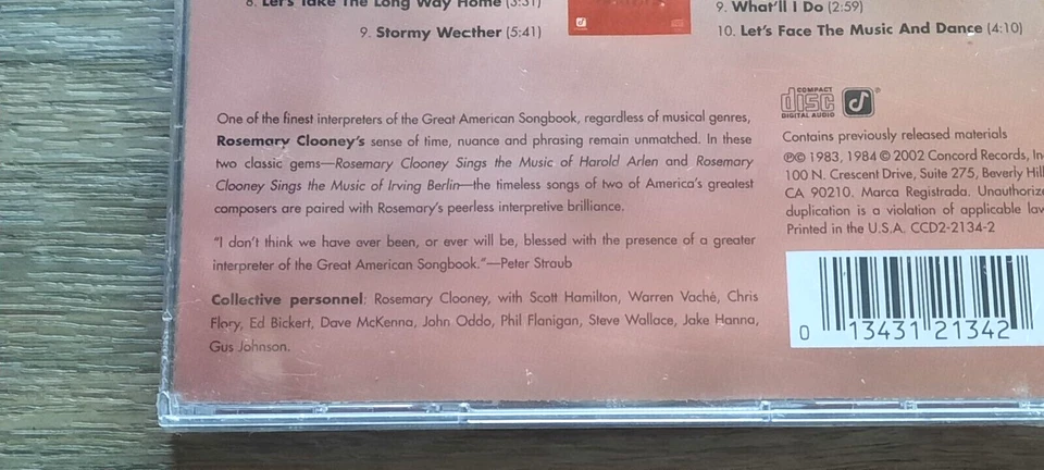 Rosemary Clooney - Sings Arlen & Berlin (2CD, Sep-2002, Concord) NEW Foto 4 de 4