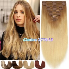 Double Weft Clip In 100 Remy Real Human Hair Extensions FULL HEAD THICK Ombre K