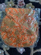 NEW Indian Handmade Embroidered Potli Purse Bag Pouch Drawstring Gold Orange