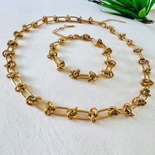 18k Gold Plated Knot Chain Chunky Necklace SET Stainless Steel womens jewelry