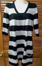 Pink Rose Black & Gray Striped Sweater Dress Above Knee 3/4 Sleeves Jrs Sz L NWT