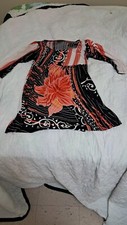 REBORN Womens Polyester Floral Print Dress Sz M 3/4 Sleeve Boho Cottage Chic