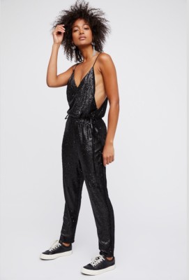 Free People Womens Black Sequin Pantsuit New Size Large Msrp $108 | eBay