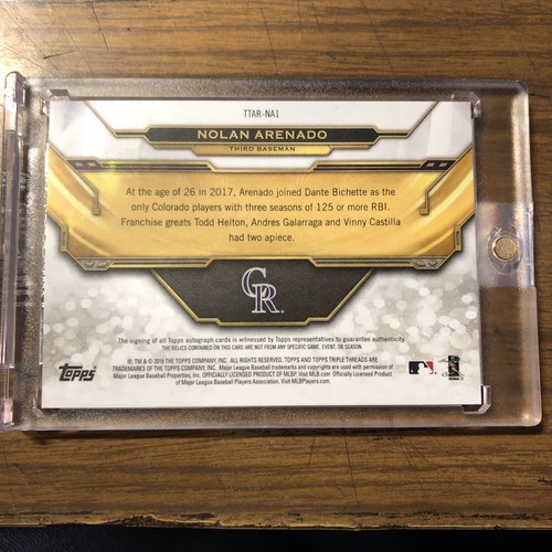 NOLAN ARENADO 2019 TOPPS TRIPLE THREADS TRIPLE PATCH AUTOGRAPH AUTO #8/9!! - Picture 2 of 5