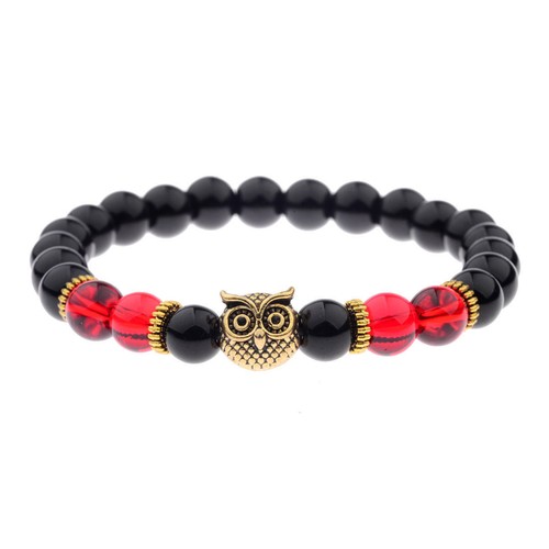 Charm Men's Women' s Natural Stone Gold Owl 8MM Beads Bracelets jewelry Gift - Picture 3 of 7