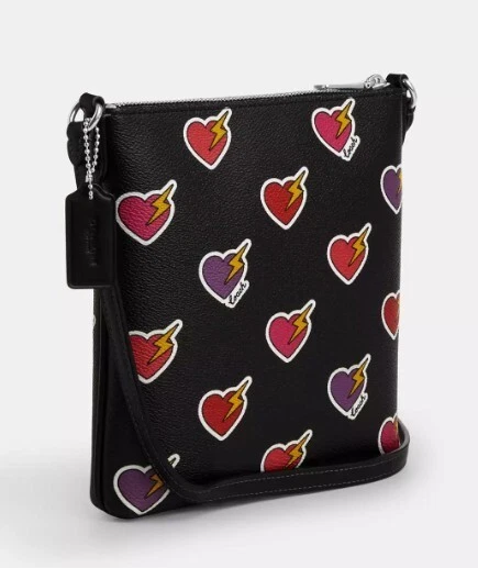 BORSA A TRACOLLA COACH MINI ROWAN FILE BAG CW418 NUOVA CON ETICHETTE CON STAMPA BULLONE CUORE