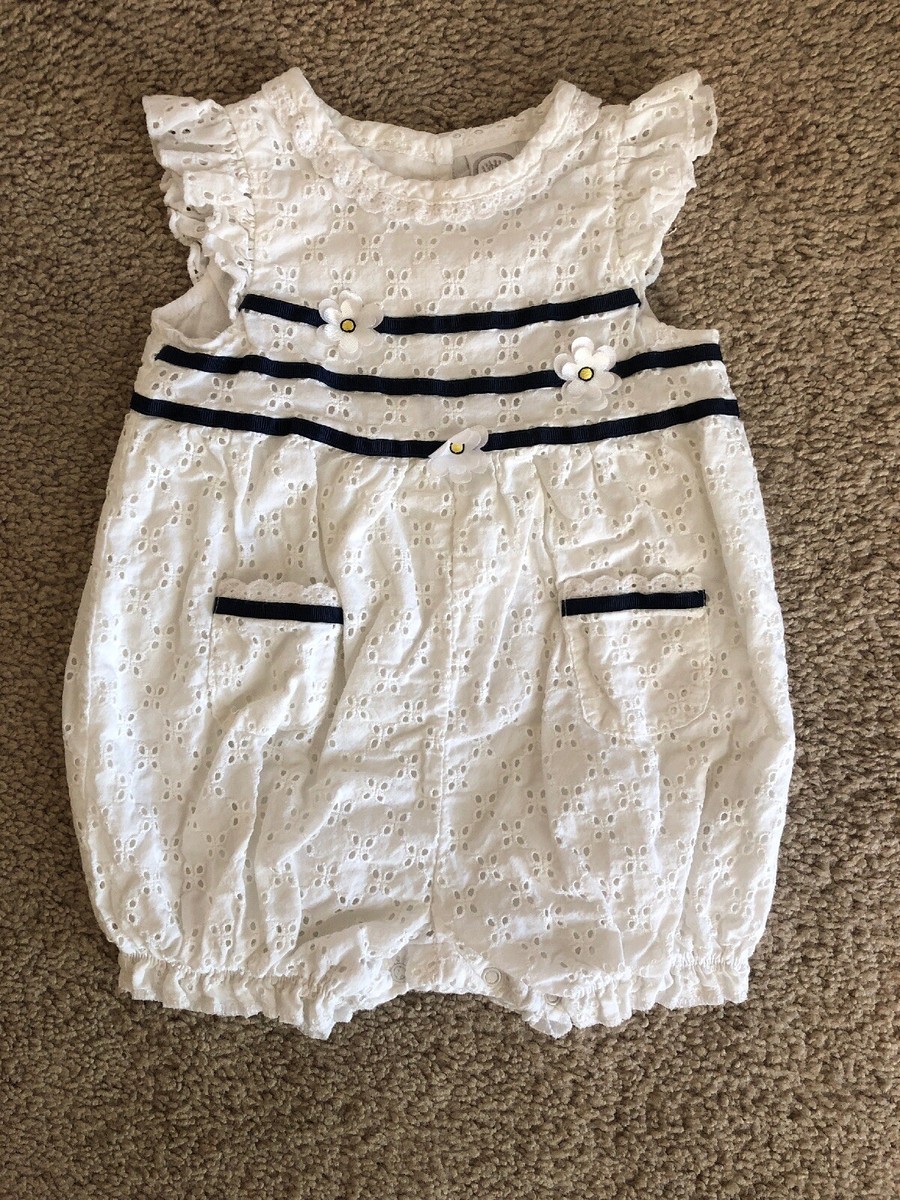Little Me Baby Girls 9M White All Over Lace Sleeveless Romper Navy