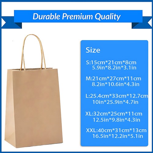 Bulk 50 Kraft Paper Gift Bags with Handles Shopping Craft Brown Bag Shopping Bag - Picture 8 of 19